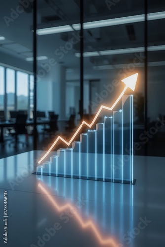 3D Business Graphs and Charts with Neon Highlights in Modern Office Digital Visualization