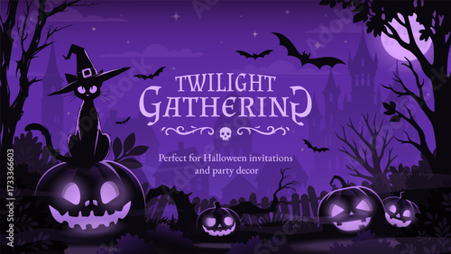 Halloween Poster with Pumpkins and Spooky Black Cat
