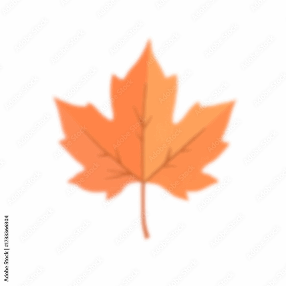Fototapeta premium Orange maple leaf, blurred flat cartoon, warm fall colors, autumn season and nature
