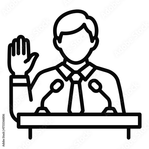 Vector art of silhouette of person raising hand at podium