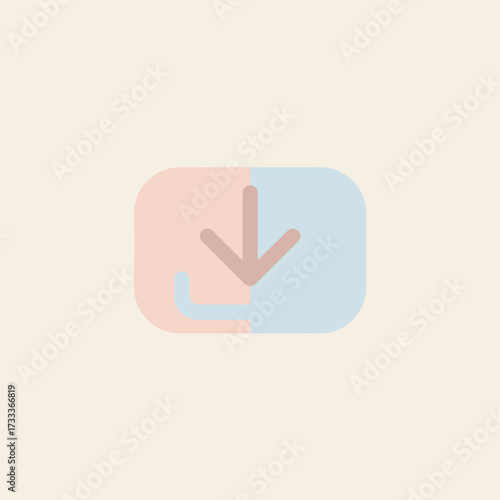 Simple pastel download icon with a downward arrow, a minimalist vector graphic for UI design and digital file transfer