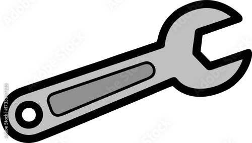 Stylized Gray Open-End Wrench with Black Outline and Rounded Edges