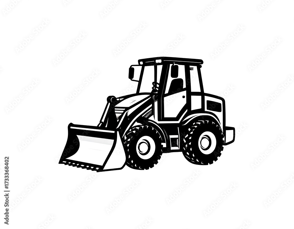Naklejka premium Black and white illustration of a front-end loader
