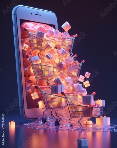 Surreal Waterfall of Shopping Carts from Smartphone