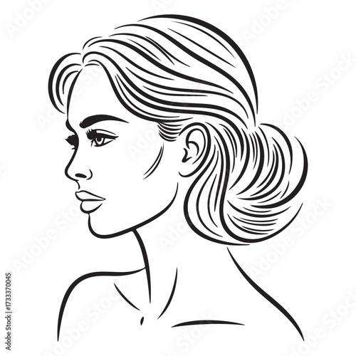 Elegant woman s profile with tousled up do hairstyle
