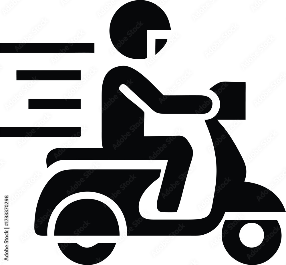 Obraz premium Delivery scooter icon with rider and speed lines