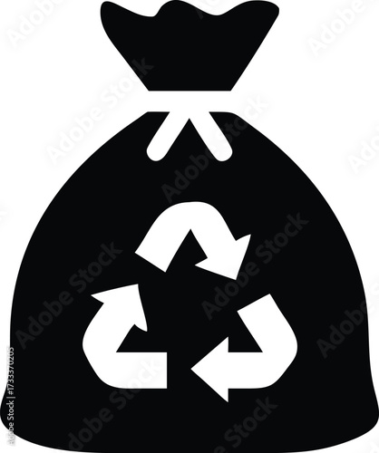 Black garbage bag with recycling symbol