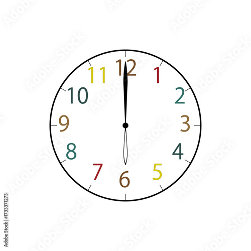 Simple Analog Clock at 6o'clock　シンプルな6時のアナログ時計イラスト