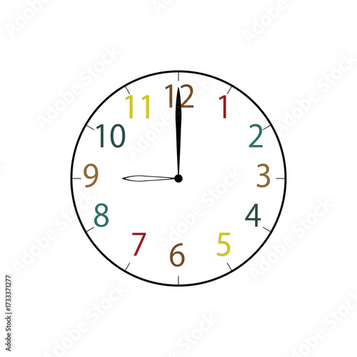 Simple Analog Clock at 9o'clock　シンプルな9時のアナログ時計イラスト