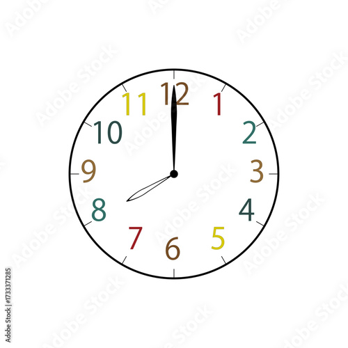 Simple Analog Clock at 8o'clock　シンプルな8時のアナログ時計イラスト