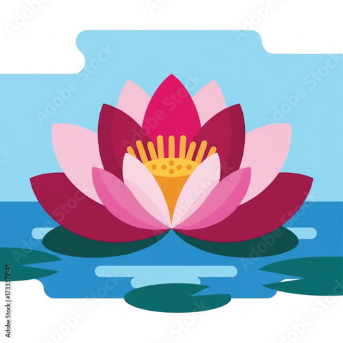 Pink Lotus Flower Illustration on Water