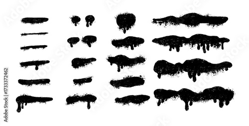 Spray paint drips and splatter set. Graffiti style grunge textures for street art, poster, t-shirt print and urban design. Isolated vector illustration
