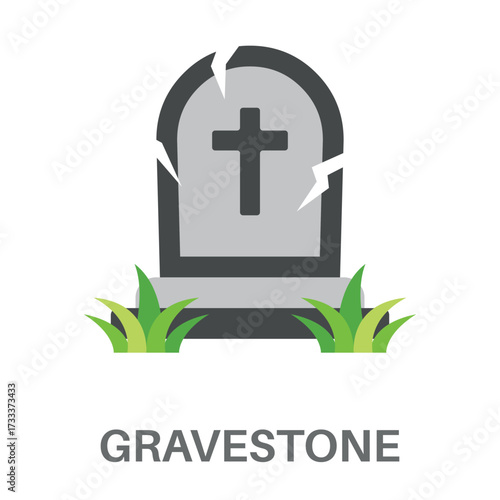 Gravestone Simple Style Flat Design Vector