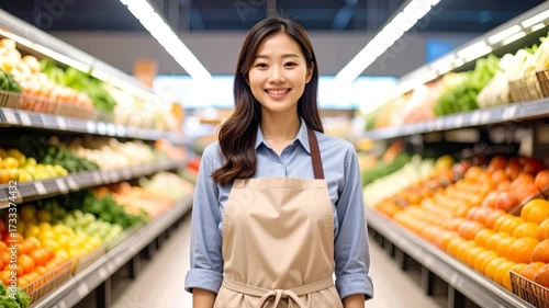 小売店、スーパーマーケットで働く女性