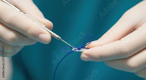 Surgeon Hands Performing Delicate Surgical Suture Procedure.