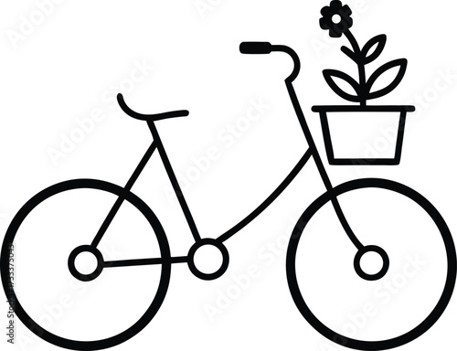 eco bicycle with flower basket design illustration on transparent background
