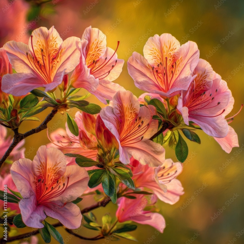 Obraz premium Beautiful Pink Azalea Blooms Against a Soft Colorful Background in Full Bloom Capturing Spring's Vibrant Essence