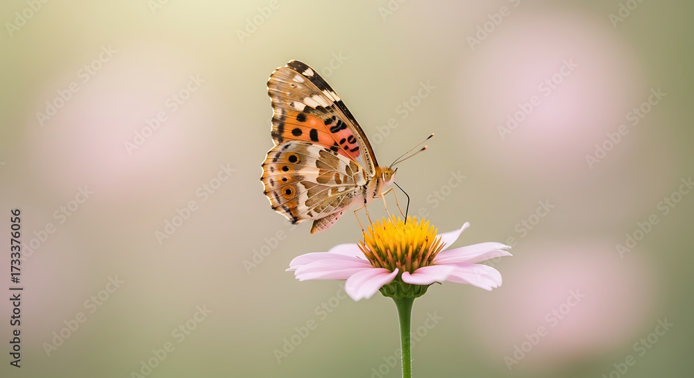 Naklejka premium Butterfly perched on a flower with delicate wings and natural details