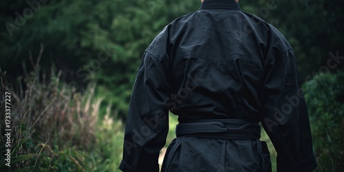 Person in black martial arts uniform outdoors (1)