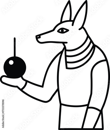 egyptian anubis holding cosmic orb illustration on transparent background