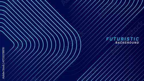 Abstract futuristic technology concept background. Shiny geometric line pattern on a dark blue background. Suitable for posters, covers, banners, presentations, websites, and flyers.