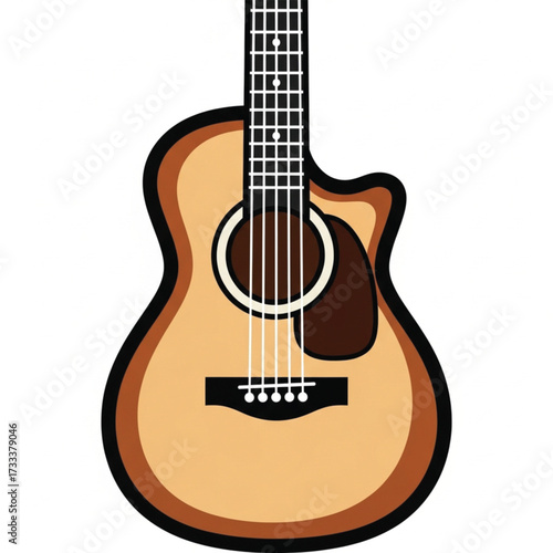 Acoustic Guitar Illustration Stylized Cutaway Isolated on White