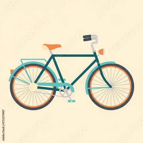 Vintage Bicycle Illustration Retro Teal Orange Bike