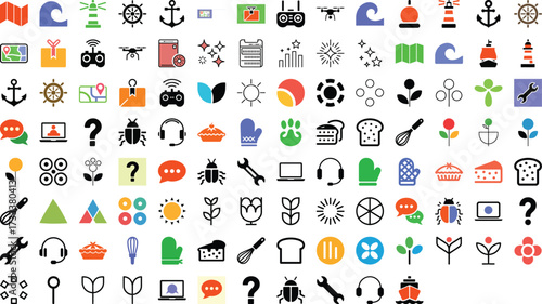 Diverse icon collection offering creative solutions for website designs and app interfaces, perfect to enhance your brand's visual identity and storytelling