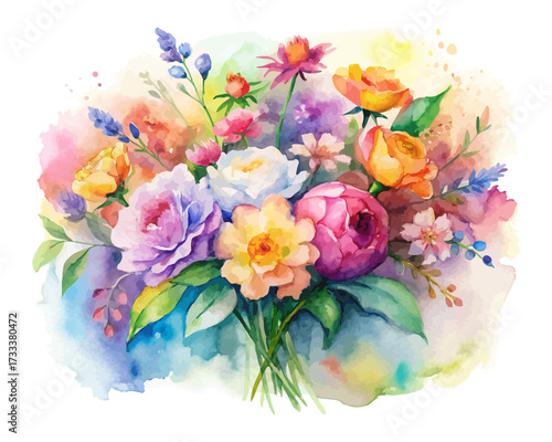 Vibrant Watercolor Mixed Flower Bouquet Illustration 