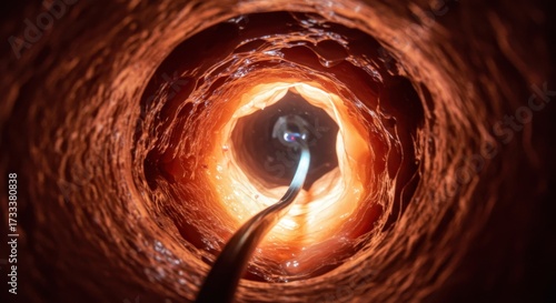 Endoscopic Inspection Camera Exploring a Hot Glowing Industrial Pipe.
