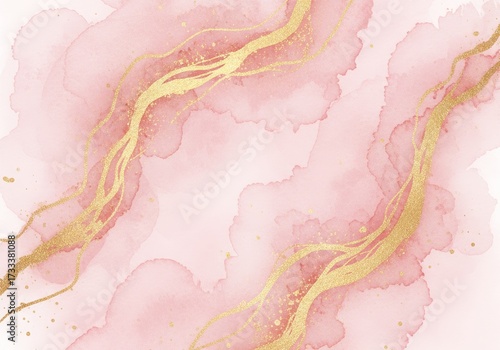 Simple elegant background with watercolor marble effect with gold fibers