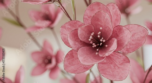 Pink flowers in bloom close up against a soft background