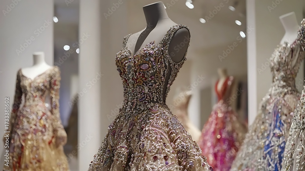 Obraz premium Elegant couture dress on display at a fashion exhibition in a museum