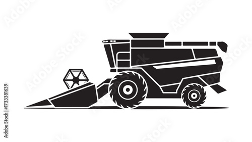 Bold black silhouette of a modern combine harvester, symbolizing agricultural efficiency and harvest season readiness for farming and agribusiness visuals