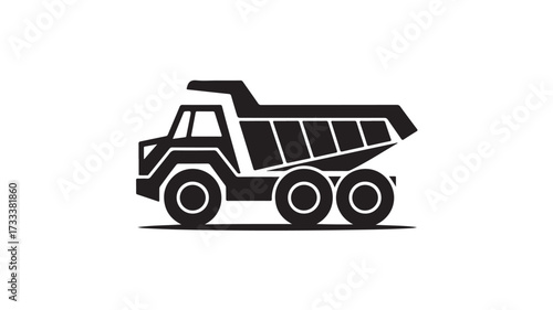 Bold black silhouette of a powerful dump truck ready for heavy construction and industrial transport tasks, symbolizing strength and utility