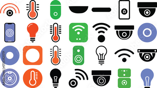Smart home automation icons for modern living, showcasing security, climate control, and energy efficiency for a connected lifestyle with seamless integration