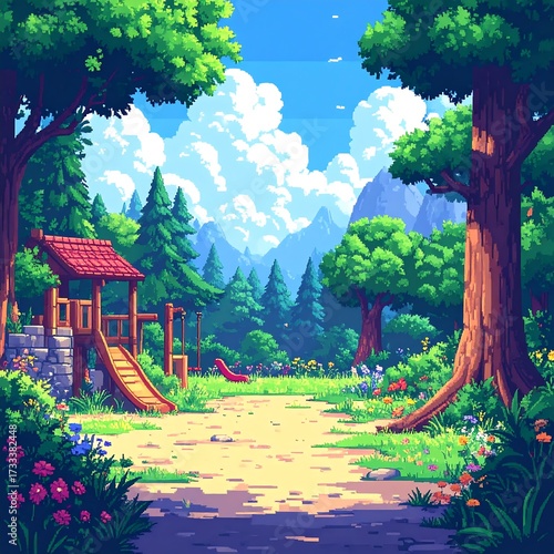 Pixel art forest playground