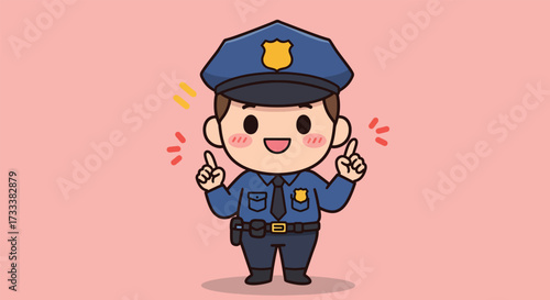 Adorable Cartoon Police Officer Character with Friendly Expression
