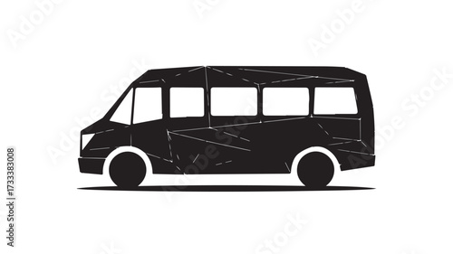 Striking modern geometric black minivan silhouette offering dynamic transportation solutions for urban travel and commercial logistics