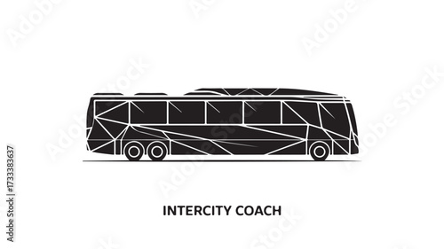 Sleek, modern intercity coach illustration with geometric design, perfect for travel and transport branding, conveying efficiency and forward motion.