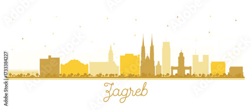 Zagreb Croatia City Skyline silhouette with golden Buildings isolated on white. Illustration. Zagreb Cityscape with Landmarks. Business Travel and Tourism Concept with Historic Architecture.