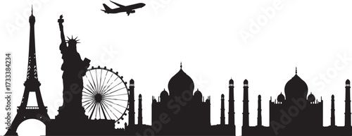 World landmarks silhouettes collection featuring iconic monuments and architectural wonders from around the globe