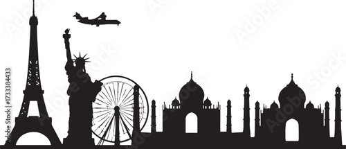 World landmarks silhouettes collection featuring iconic monuments and architectural wonders from around the globe
