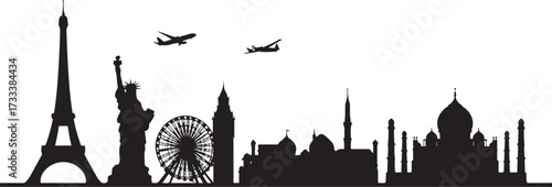 World landmarks silhouettes collection featuring iconic monuments and architectural wonders from around the globe