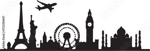 World landmarks silhouettes collection featuring iconic monuments and architectural wonders from around the globe