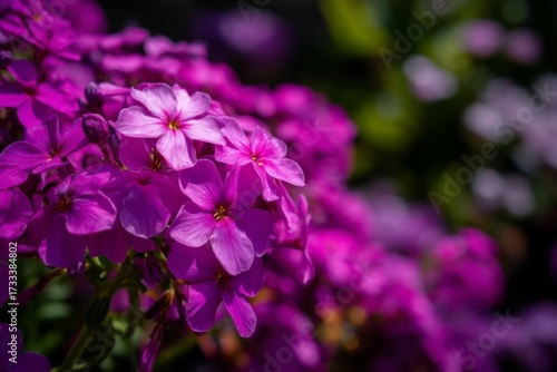Vibrant pink flowers blooming in spring garden, showcasing delicate petals and lush green backdrop under bright sunlight