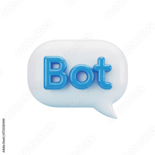 3d blue bot in a white speech bubble isolated on transparent background