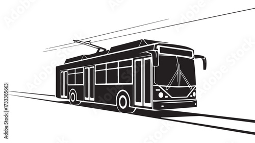 Modern electric bus transit illustration in black and white, perfect for urban transportation, city planning, and public service branding and design concepts