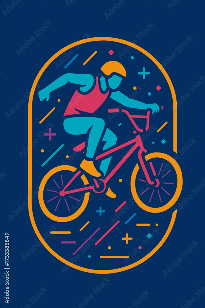Fototapeta premium BMX Rider Jump In Oval Badge Bold Urban Cycling Sports Illustration