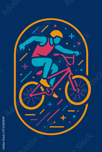 BMX Rider Jump In Oval Badge Bold Urban Cycling Sports Illustration